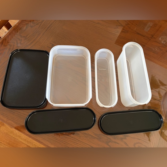Tupperware 3 Pieces Set Black and White Kitchen Storage Container - Picture 3 of 11